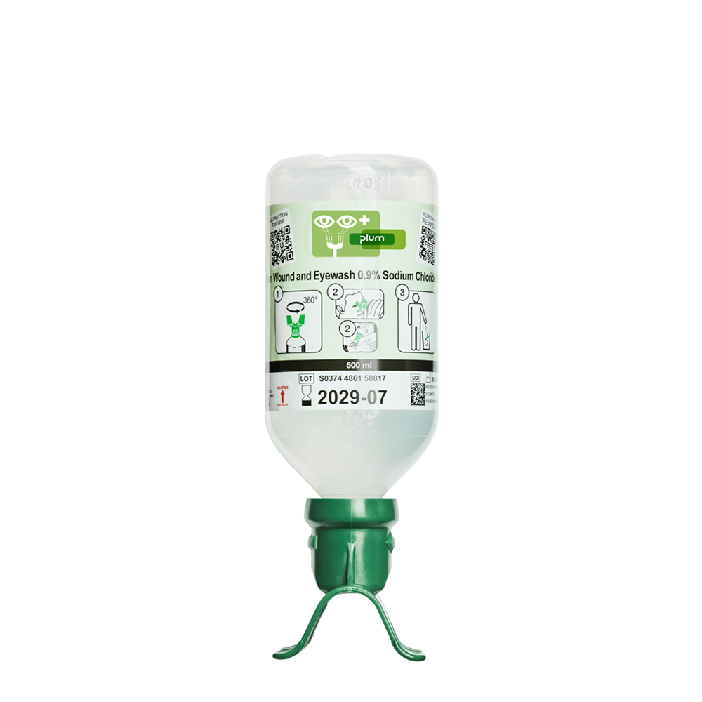 Plum žaizdų ir akių plovimo skystis 0,9 % natrio chlorido DUO / 500 ml